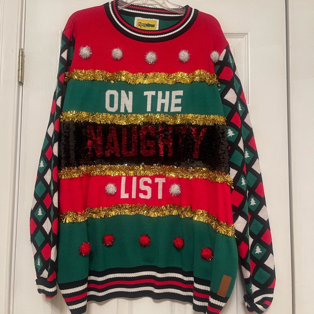 Tipsy Elves Naughty/Nice Striped Christmas Ugly Sweater xxl